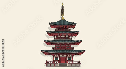 Traditional Japanese Pagoda Architecture, Five-Story Temple Tower, Cultural Landmark