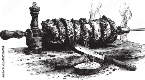 Erzurum Cag Kebabi illustration on a white background. This vector illustration can be used in any size you like for advertising, logos, and other work.
