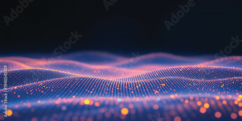Abstract Digital Wave Background with Glowing Particles and Futuristic Neon Gradients for Technology and Data Design