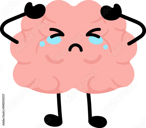 Crying brain cartoon character illustration