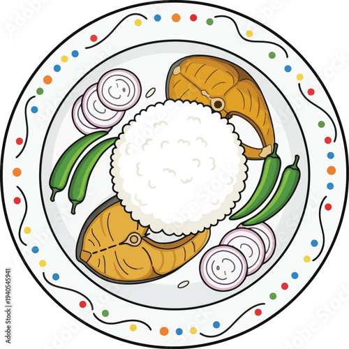 Delicious plate of shrimp with rice and vegetables