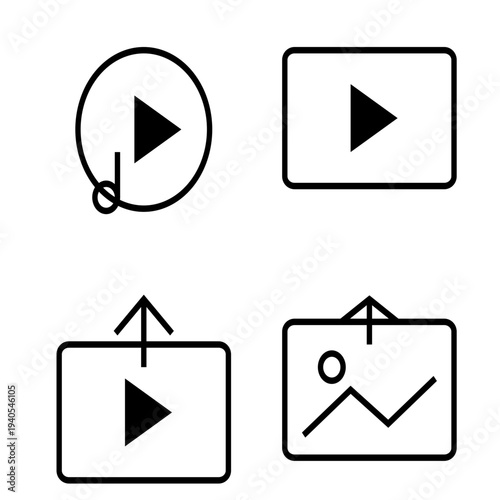 Play Music Play Video Upload Media Line Icons Set