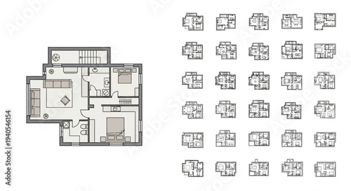 a floor plan and many house icons.