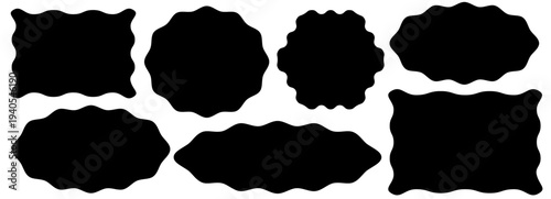 Irregular amoeba frame with text organic rectangle and square wavy shape. Doodle rough modern with burst wiggly playful and form design blot. Circle fun irregular with scallop border text.