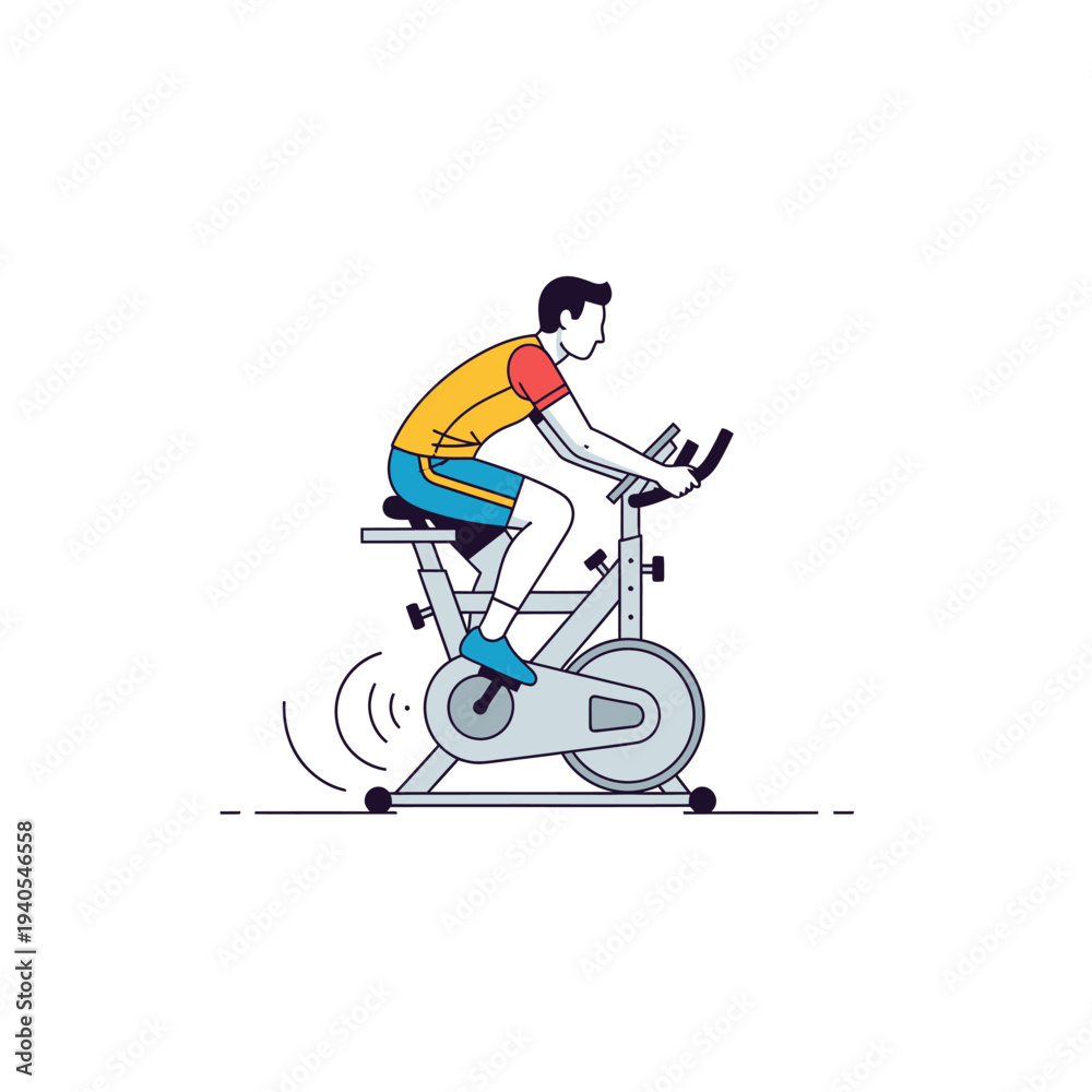 Obraz premium Man Exercising on Stationary Bike, Fitness and Cardio Workout Icon