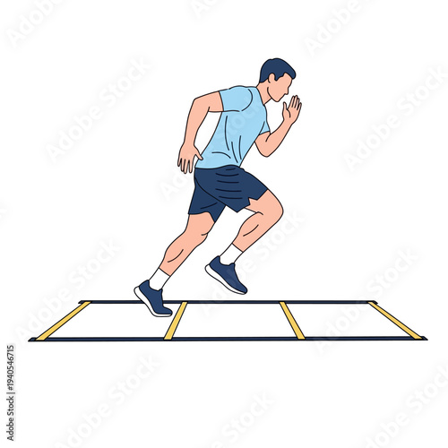 Man running agility ladder workout for speed and fitness