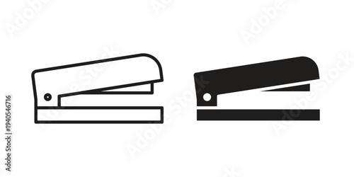 Stapler icon in black line style set. logotype designs