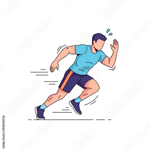 Man running fast, athletic man sprinting, exercise and fitness concept