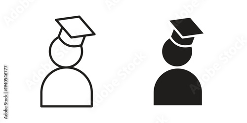 Student icon in black line style set. logotype designs