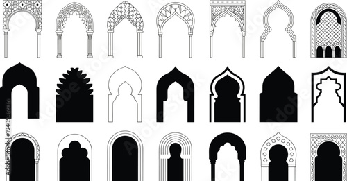 Various architectural arch in black and white arches patterns