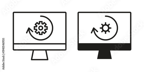 System update icon in black line style set. logotype designs