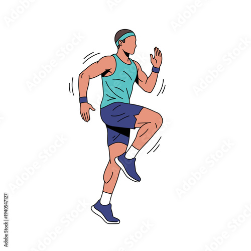 Athletic Man Performing High Knees Exercise - Fitness Illustration