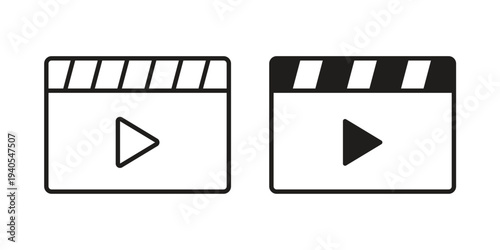 Video icon in black line style set. logotype designs