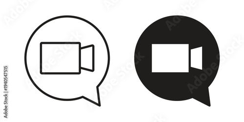 Video call icon in black line style set. logotype designs