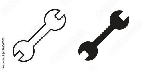Wrench icon in black line style set. logotype designs
