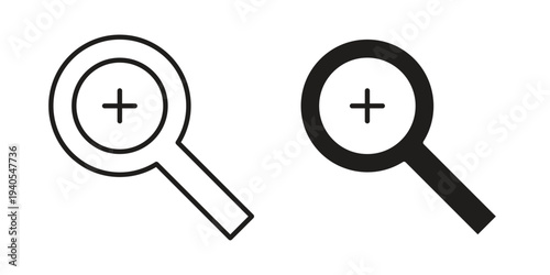 Zoom in icon in black line style set. logotype designs