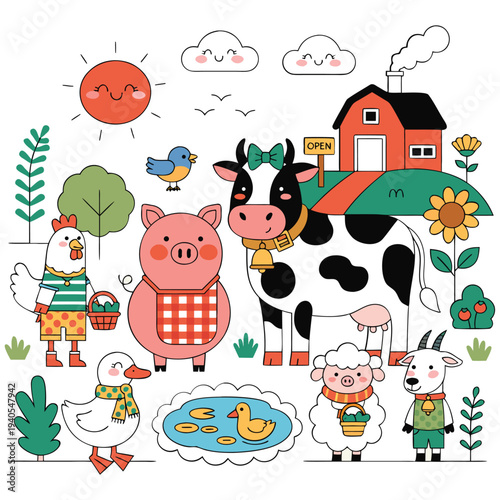 Cute Farm Animals Cartoon Illustration Collection