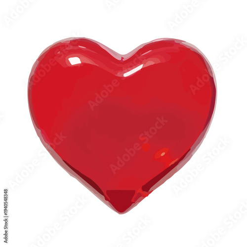 Glossy glass heart vector illustration, transparent crystal jewel with reflections