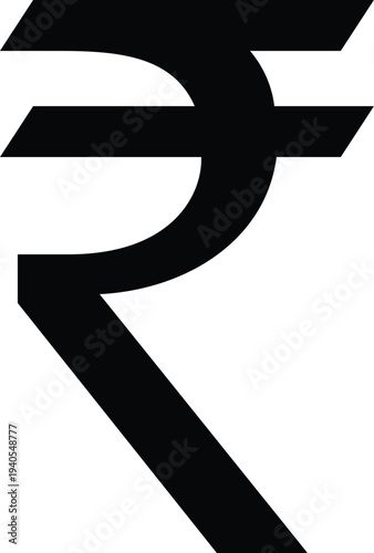 Rupee symbol icon in regular weight. Indian currency symbol regulated by RBI and NPCI. Black Rupya currency symbol. Line art of India formal. Vector illustration in Devanagari letter. Money symbol