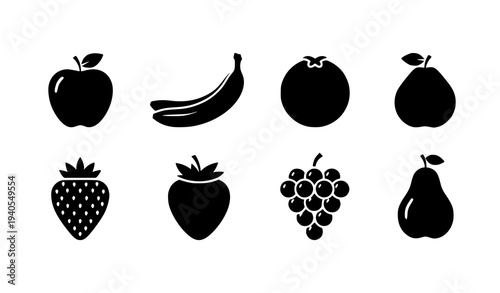 Minimalist fruit silhouette icon set vector collection of six fruit clipart icons isolated on white background