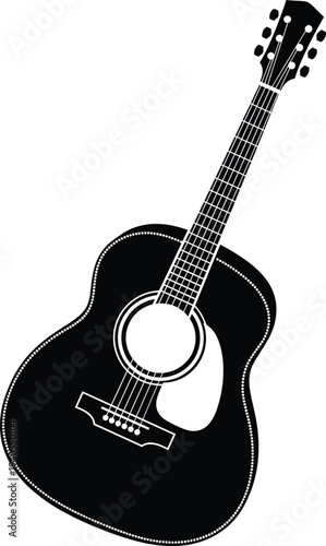 Acoustic Guitar Silhouette Vector – Black Musical Instrument Illustration