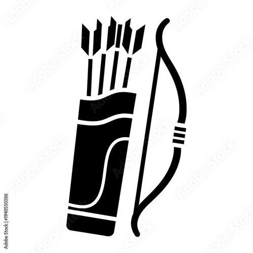 Archery Bow and Arrow with Quiver Black Silhouette Icon