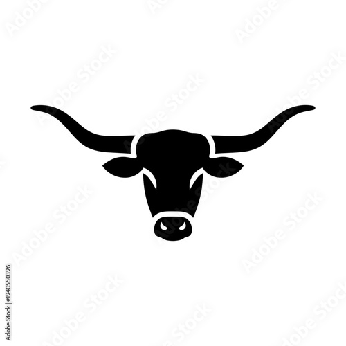 Black Longhorn Bull Head Silhouette Icon for Graphic Design