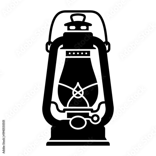 Vintage oil lantern icon black silhouette for camping and outdoor adventure minimalist vector graphic