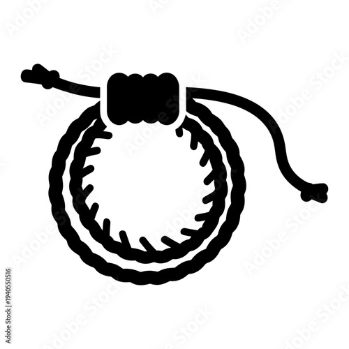 Coiled bullwhip silhouette icon representing western cowboy gear or equestrian equipment
