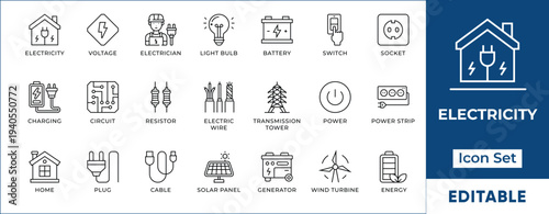 Electricity Renewable Energy Power Circuit Vector Icon Set