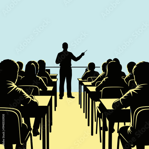 Teacher standing confidently in front of classroom lecturing students