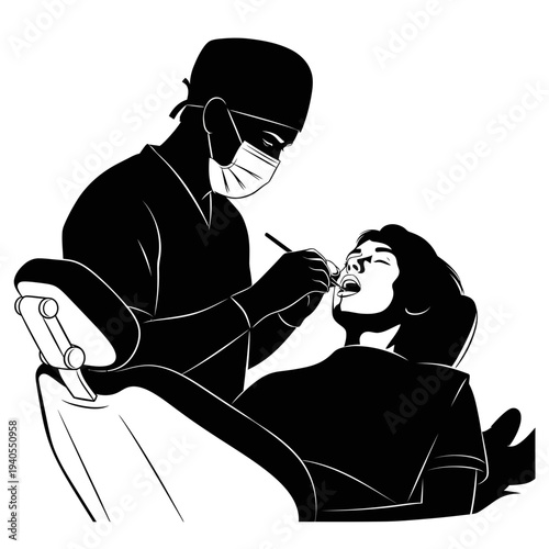 Dentist examining patient with dental tool in modern clinic