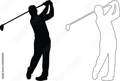 Golf player silhouette vector illustration, man playing golf sport icon
