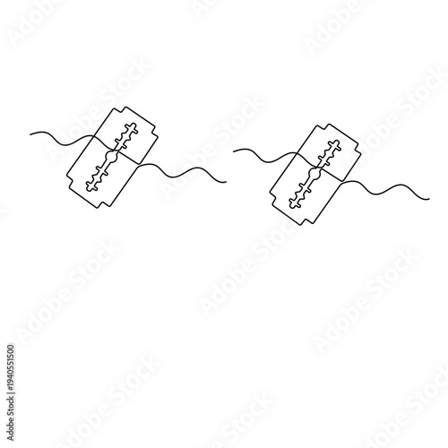 Continuous line drawing of a sharp steel razor blade on a white background
