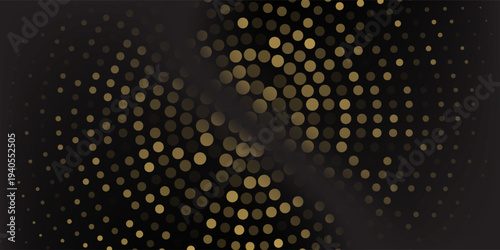 Golden halftone curved grid structure on black background creating a shimmering fluid abstract texture, elegant decorative visual ideal for upscale branding invitation templates nightlife posters and