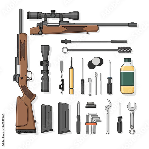 Rifle Maintenance Kit: Sniper Scope, Cleaning Tools, and Accessories