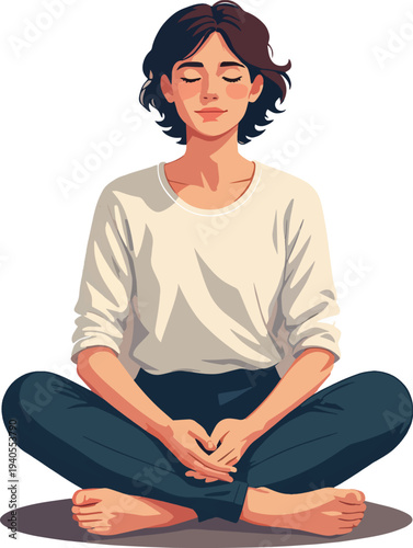 meditazione, relax yoga uomo o donna vettoriale 