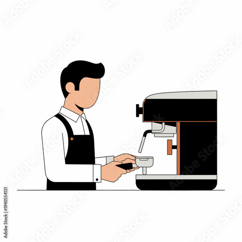 Barista making coffee with espresso machine, preparing a hot beverage, cafe lifestyle