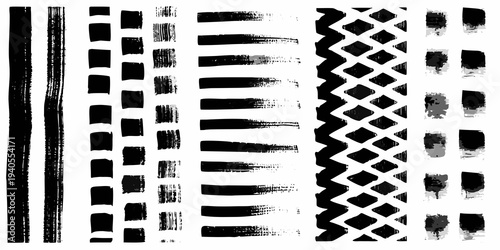 Abstract black and white brushstrokes forming a patterned composition