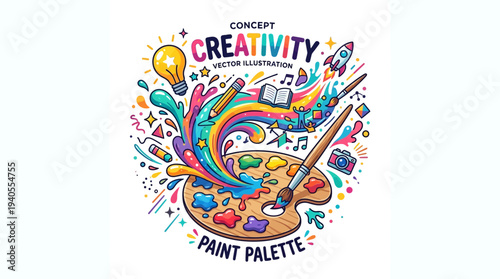 Colorful Paint Palette and Brushes Artistic Creativity.
