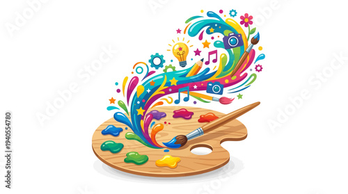 Colorful Paint Palette with Brush and Splash.