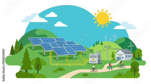 Solar Panels on a Green Hill.