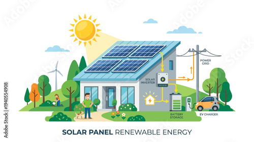 House with Solar Panels and Renewable Energy.