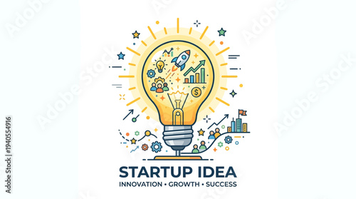 Light Bulb Startup Idea Innovation Concept.
