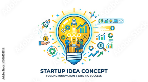 Startup Idea Concept Lightbulb Illustration Design.