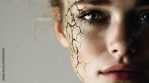 Dry skin close up portrait with cracked texture concept for dehydration and barrier repair care