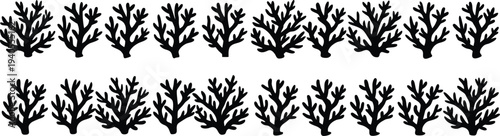 Black coral silhouettes on white background