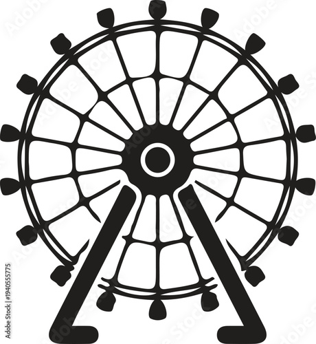 Black and white silhouette icon of a Ferris wheel