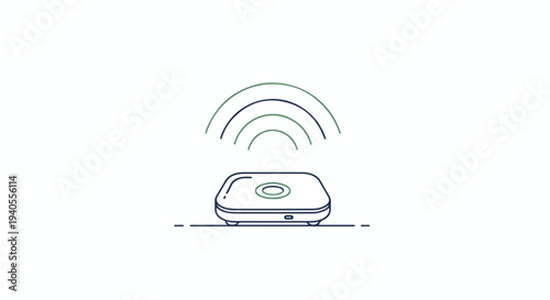 Minimalist Line Art Illustration of a Wireless Router or Smart Hub with Signal Waves