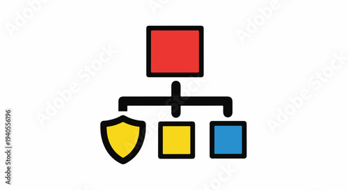 Abstract illustration of a secure hierarchical system or network architecture with a protective shield icon, representing data security and organizational structure.